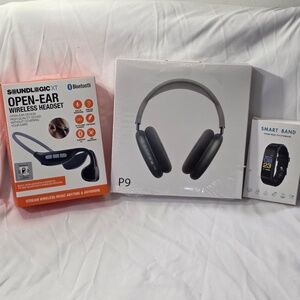 BUNDLE (Grey P9 Pro Wireless Headphones+SoundLogic Headset+Purple Smart Band